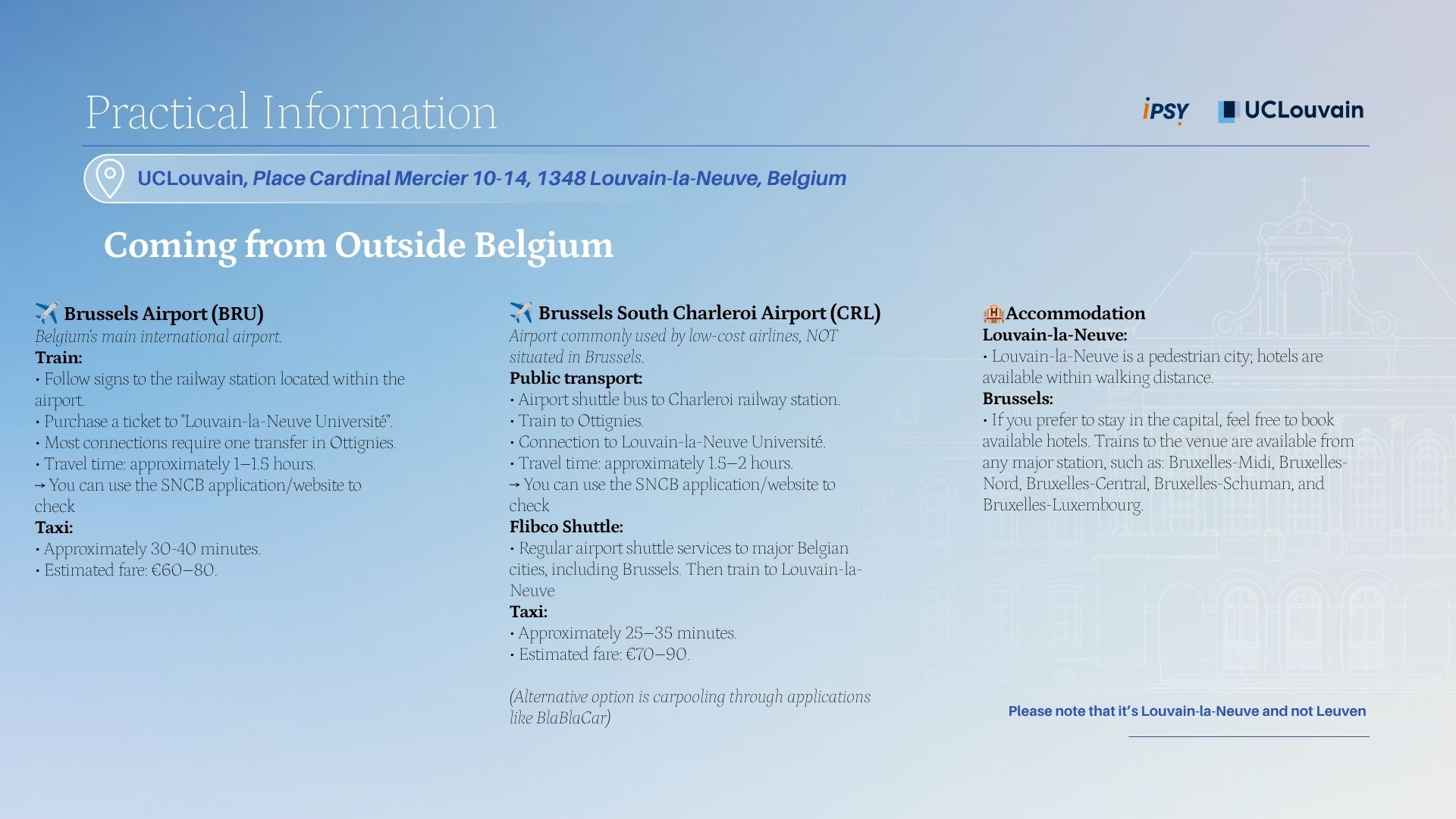 Travel information for participants coming from outside Belgium
