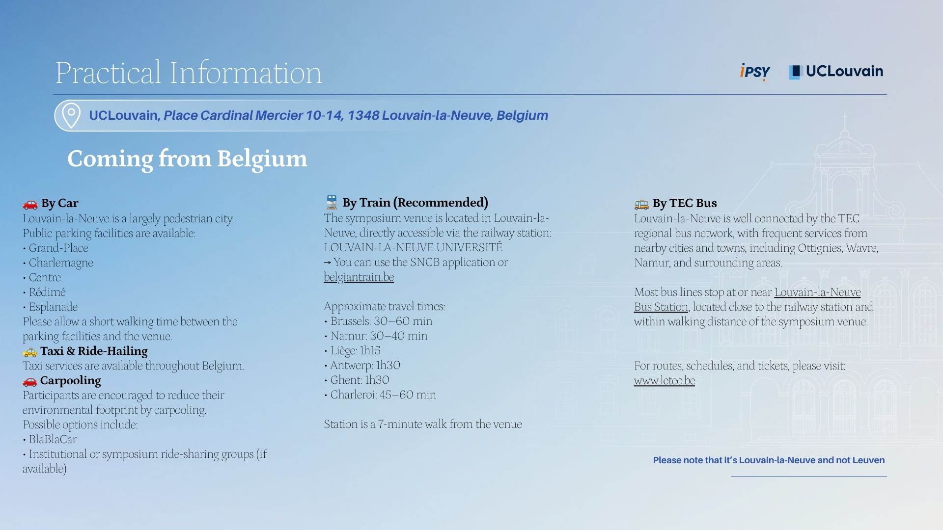 Travel information for participants coming from Belgium